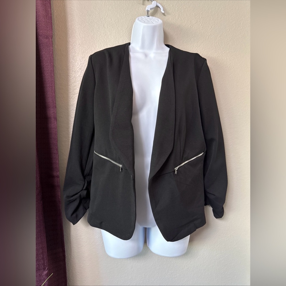 #783 HAVE Black Long, Rouched Sleeve Blazer/Jacket Size Large